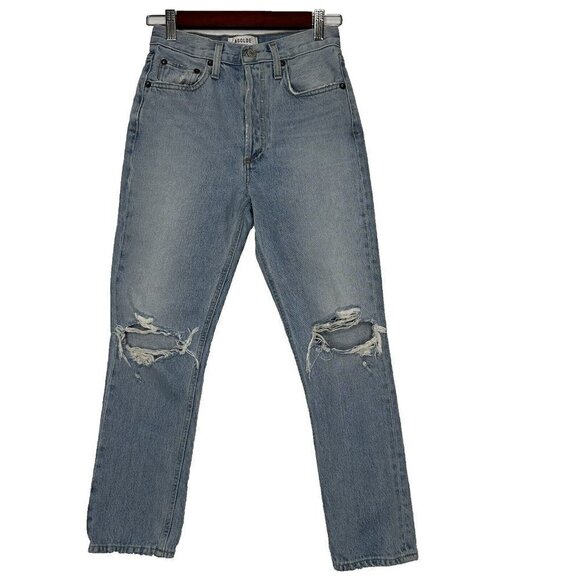 Agolde Riley High Rise Straight Crop Jeans Size 23 Clear Skies A056-1141 - Picture 1 of 12